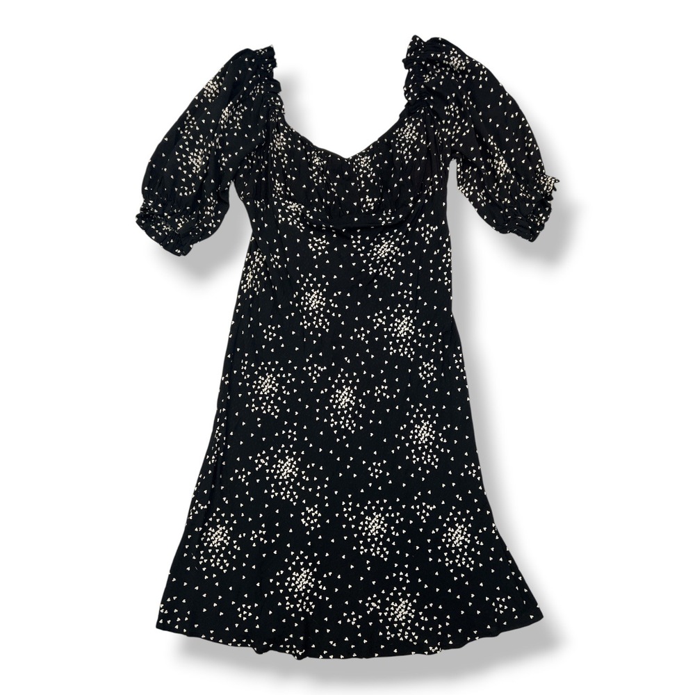 By Anthropologie Juliet Heart Puff Sleeve Dress Black L Dark Coquette Milkmaid - Picture 2 of 9